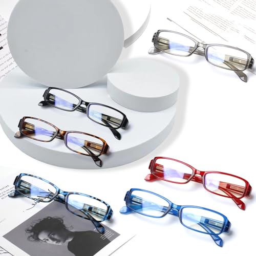 Image of Henotin 6 Pack Reading Glasses for Women, Blue Light Blocking Pattern Print Readers, Spring Hinge Computer Eyeglasses (Multi-Color-C, 0.75, x)