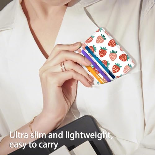 Image of Slim Minimalist Front Pocket RFID Blocking Credit Card Holder Small Wallet Cute Card Cases for Women,Strawberry