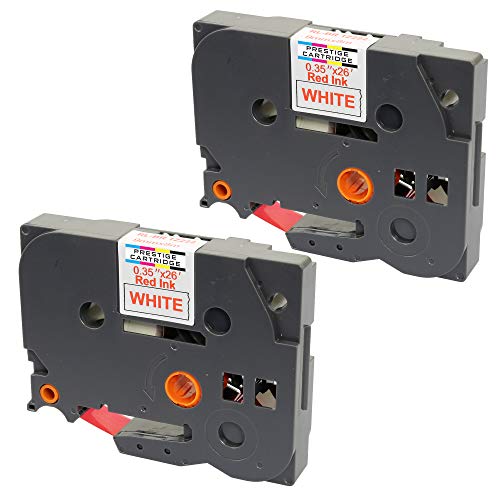 Image of 2X Compatible Label Tapes TZ-222 TZe-222 Red on White 9mm x 8m for PT-1000 1005 1010 3600 9600 D200 D210 D210VP D600VP E100 E300VP E550WVP H101C H101GB H105 H110 H300 H500 P700 P750W