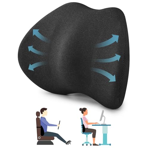 Lumbar Support Pillow for Car Seat & Office Chair, Soft Memory Foam Lower Back Support for Pain Relief and Posture Correction, Lumbar Pillow with Breathable Airflow Channels
