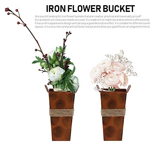 Vaguelly Vintage Bloemvaas Rechthoekige Sjofele Gedroogde Bloemvaas Met Dubbele Handgreep Decoratieve Melkkruik Bloememmer Rustieke Blik Voor Thuis Boerderij 22 Cm Hoog - Afbeelding 7