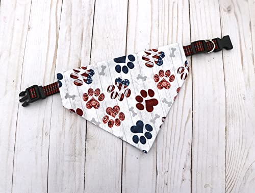 Dog Bandana, Patriotic Dog Scarf, Summer Party Bandana, Slip Over The Collar Dog Bandana (Paw Print, M) #TOP2