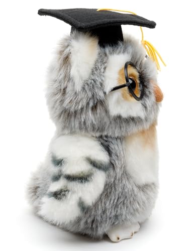 Uni-Toys - Eule (grau-weiß) mit Doktorhut und Brille - 18 cm (Höhe) - Plüsch-Vogel - Plüschtier, Kuscheltier
