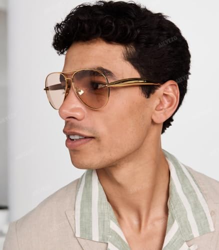 AIEYEZO Gold Aviator Sunglasses for Women Men Oversized Thick Frame Sun Glasses Fashion Retro Sardine Pilot Shades3