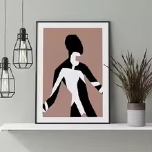 Images murales pour salon abstrait noir et beige avec grand cadre moderniste de 80 x 120 cm