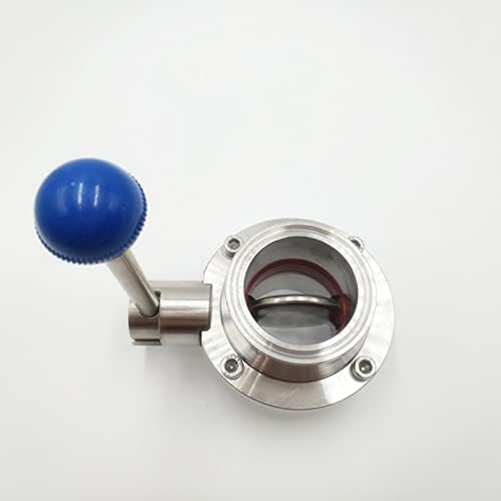 Butterfly Valve, 19-108mm Sanitary Butterfly Valve Stainless Steel 304 Tri Clamp Clover with Pull Handle for Beverage WaterSilver, 38mm