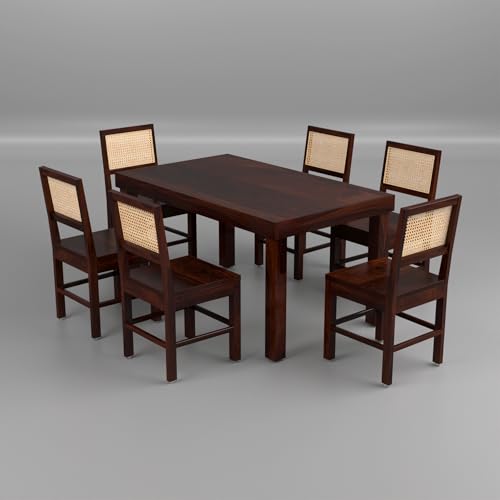 Image of Solid Sheesham Wood 6 Seater Dining Table Set with Chairs for Dining Room | Living Room | Home & Office | Hotels Restaurant & Cafe (6 Seater, Walnut Finish)