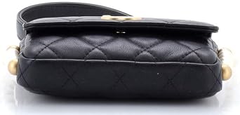 Pre-Loved About Pearls Flap Card Holder with Chain Quilted Calfskin, Black