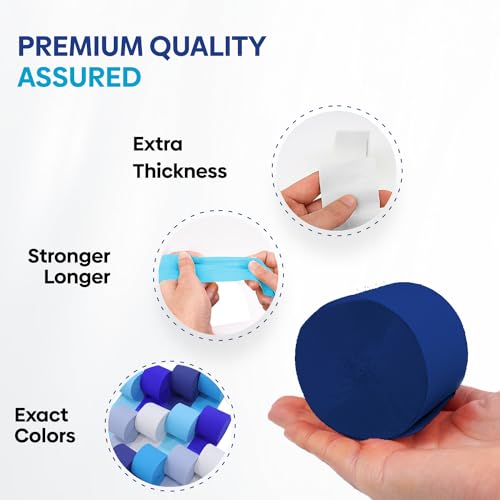 Image of 12 Blue White Streamers, 984ft Pack of Crepe Paper Party Decorations | Each roll is 82 ft long and 1.8 Inch wide ideal for Birthday Party Decor, Graduation Parties and Baby Showers
