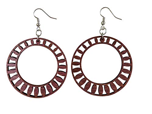 Wood Radiance Large Round Hoop Earrings from Solid Mahogany Stained Maple
