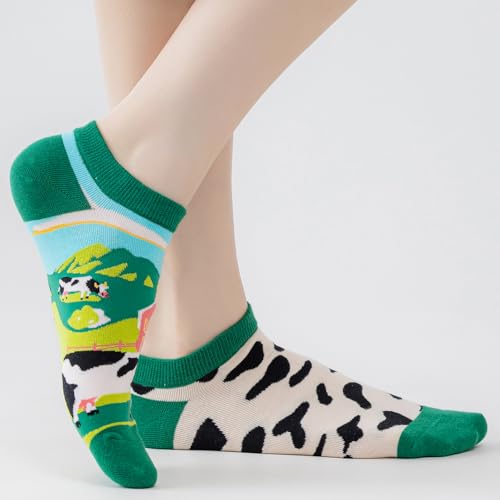 Image of 2 Pairs Funny Cartoon Animal Print Cotton Ankle Socks for Women Teens