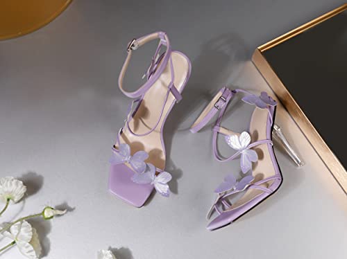 Zamikoo Open Toe Ankle Strap High Heels for Women, Square Toe Butterfly Heeled Sandals, Strappy Clear Stiletto Butterfly Heels 4 Incheses4