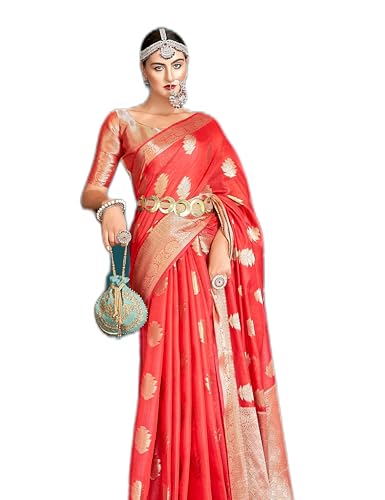 Image of SWORNOF Women's Pure Silk Saree With Blouse Piece