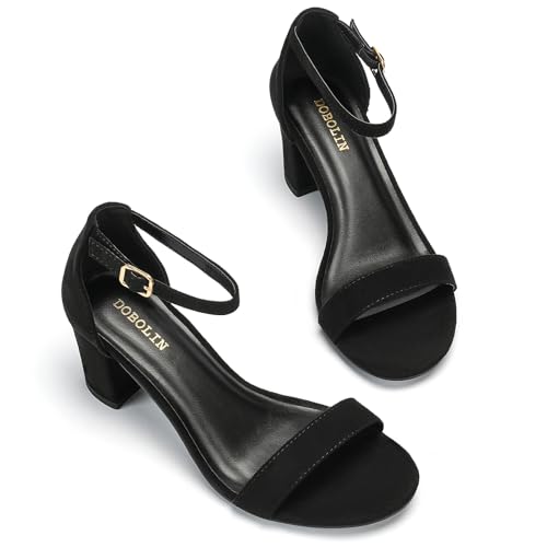 Image of Women's Heeled Sandals Open Toe Ankle Strap 2.5-Inch Chunky Heels Dress Shoes Wide Feet Friendly