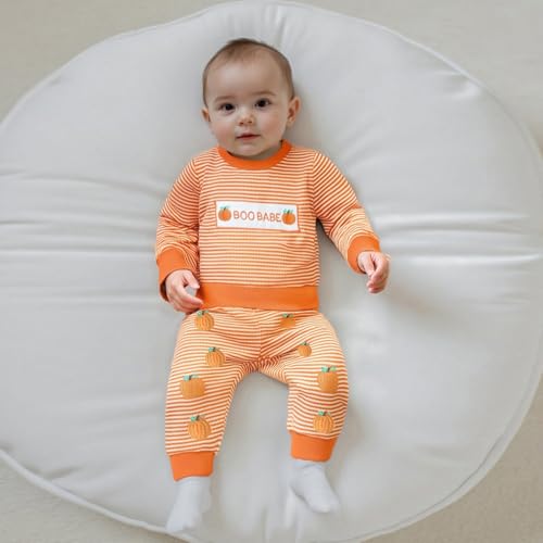 Toddler Boy Girl Halloween Outfit Boo Babe Stripe Waffle Sweatshirt Witch Hat/Pumpkin Sweatpants Newborn Fall Clothes2