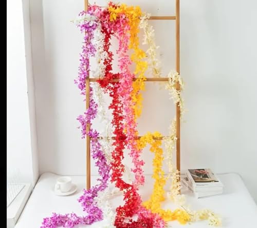 Image of VRB Dec 2 Pcs Artificial Flowers Vine Silk Wisteria Garland Fake Ivy,(6 ft Long) Wedding Decoration Diwali /Ganpati /Christmas Decorations Fake Daisy Floral Vine Silk Hanging Flower for Home (Red)