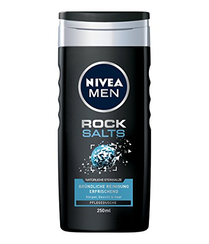 Gel de ducha Nivea Men Rock Salts en paquete de 6 unidades (6 x 250 ml), cuidado y refrescante con sales de roca naturales que limpia eficazmente el cuerpo, la cara y el cabello