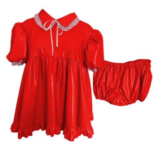 Minivestido corto de PVC para noches románticas con encaje francés talla 7XL 3