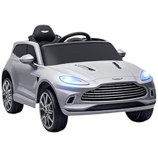 AIYAPLAY 12V Kids Electric Car, Aston Martin DBX Licensed Kids Ride on Car with Remote Control, 4 Suspension Wheels, LED Lights, Music, Horn, Slow Start, for Ages 3-6 Years, Grey