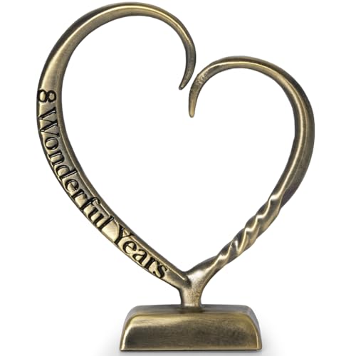 BESZONE 8 Year Anniversary Bronze Gifts for Her Him Gift 7th Wedding Anniversary for Couples Wife Husband Men, Hand Forged Bronze Heart Art Keepsake Home Decor Artwork