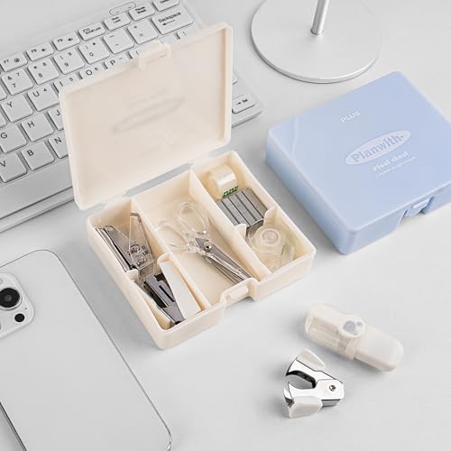 HannaFires 8PCS Office Supplies Kit Set- Mini Size for Portability, Convenient and Efficient Office Work and Gifts, Student, Teacher, Back to School, Hole Punch, Portable Stap (White)