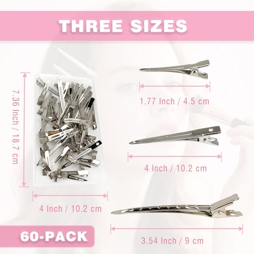 60 Pinzas de Pelo de Pato de Metal – Clips Seccionadores Plateados en 3 Tamaños para Estilizado, Rizado, Corte y Accesorios de Pelo DIY miniatura 2