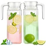 Haveneit 2 Stück Wasserkrug,1.1L Acryl-Wasserkanne, Durchsichtige Saftflasche, Abgedichtete und mit Griff versehene Eiswasserflasche, Geeignet für Saft, Getränke, Rotwein, Milch, Tee, Wasser usw.