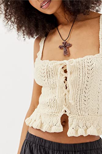 Image of HengShunRui Women Sleeveless Knit Vest Button Down Crochet Sweater Tank Top