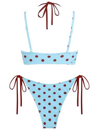 Image of ZAFUL Women's Polka Dot Bikini Set Double Layer Halter Swimsuit Colorblock Side Tie 2 Piece Bathing Suit