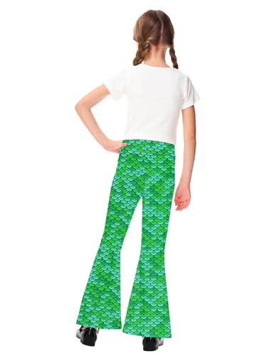 Image of AOBUTE Girls Bell Bottom Pants Tie Dye Print High Waist Flare Leggings 5-14 Years
