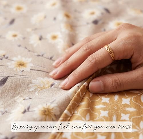 Image of HOMEKART Luxury Cotton Dohar Blanket for Double Bed | Ultra Soft Reversible AC Quilt | Floral Printed Lightweight Summer Blanket | 88x85 Inches (Peach Blossom Harmony)