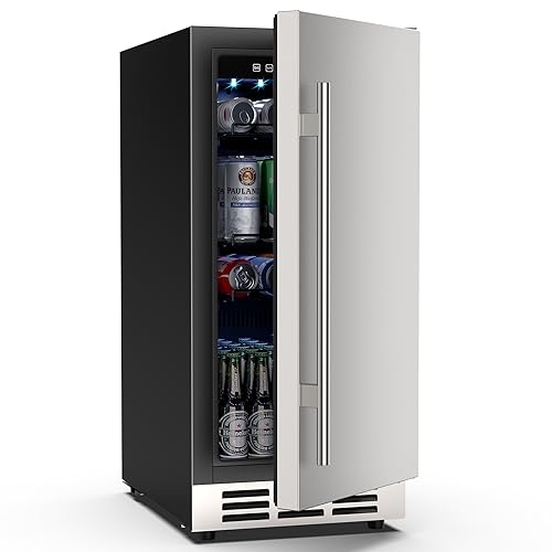 Image of Mojgar 15 Inch Outdoor Beverage Refrigerator, Under Counter Beverage Fridge, Stainless Steel Fridge Beverage Cooler, Indoor/Outdoor Refrigerator For Patio | Built-in & Freestanding, Stainless Steel