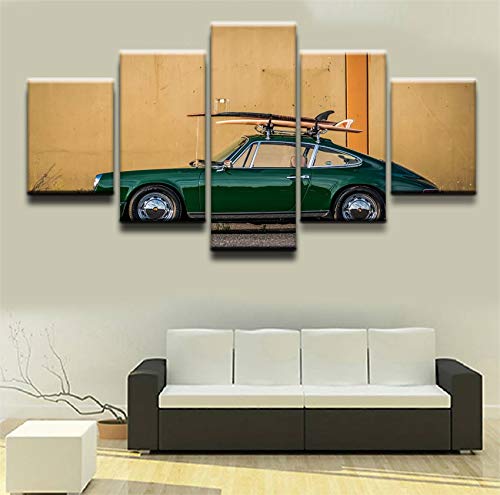 Voiture de sport verte tableau mural toile salon peinture 5 panneaux