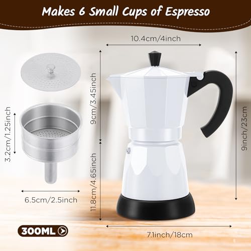 Image of 6 Cup Electric Espresso Coffee Maker 300ml Aluminum,White