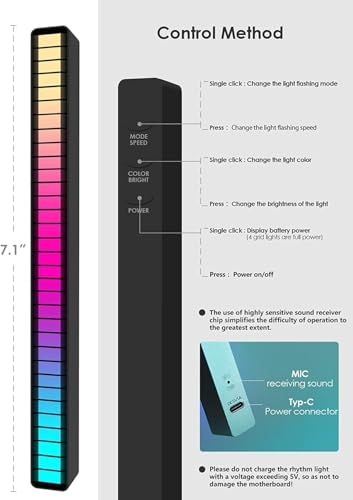 Image of Sound Reactive LED Rhythm Light Bar with Music Sync, RGB Acrylic Ambient Light, Beat Synchronized Visualizer for Gaming Setup, Party, Home & Studio Decor (Black)