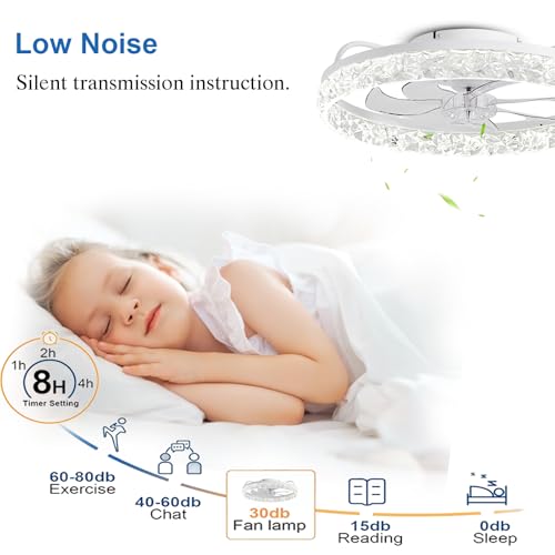 AQUBT Ceiling Fans with Lights and Remote, 19.7\" Low Profile Ceiling Fan with Light, 3000-6500K Dimmable, 6 Speeds and Stepless Color Temperature Change for Bedroom, Living Room and Kids Room(White)