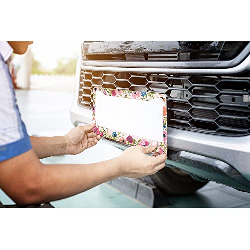 Hosnye Watercolor Floral License Plate Frame Hand Painted Flower Metal 2 Pcs 2 Holes Black Licenses Plates Frames Front Licenses Plate Covers Car Tag Frame For Women Men Us Vehicles #TOP4