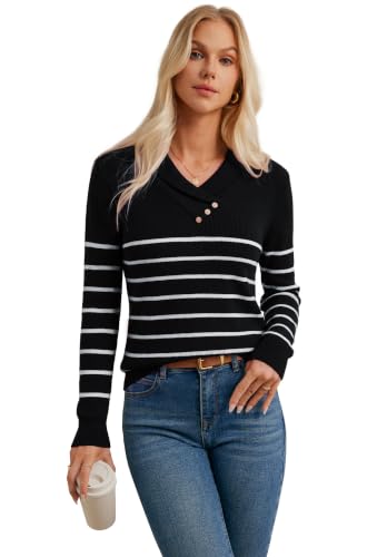 Image of GRACE KARIN Women Fall Long Sleeve V Neck Collar Knit Pullover Sweaters