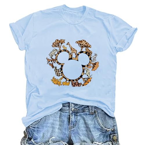 Magic Shirt for Women Safari Birthday Shirts Zoo Shirts Jungle Graphic T-Shirt Funny Vacation Holiday Graphic Tops Cute Animal Party Short Sleeve,Light Blue L