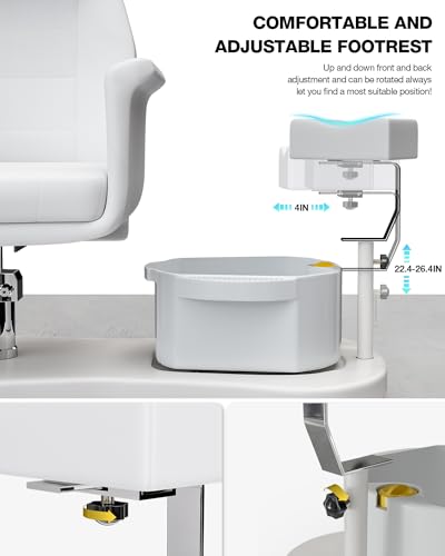 OKAKOPA Pedicure Chair No Plumbing for Nail Tech, Portable Pedicure Station with Pedicure Stand and Bowls, Profesional Foot Spa Chair and Low Stool, White - Thumbnail 4