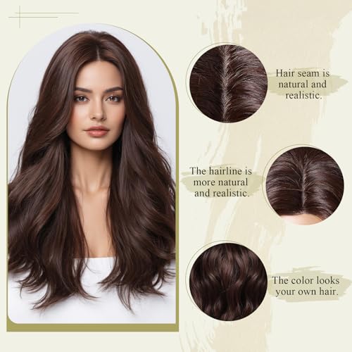 Long Wavy Wigs for Women Hairline Part Lace Wig Human Hair Blend Wigs Middle Part Natural Daily Use Dark Brown Hair Wig - Image 5