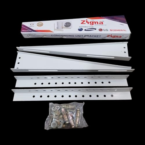Image of Zigma Air Conditioner AC stand Outdoor for 1 Ton, 1.5 Ton, 2 Ton AC Stand, Heavy Duty AC Outdoor Unit Stand Wall Mounting Bracket Special Coated (Size: Stand L-47cm, Taper L-39, Weight 2.5kg)