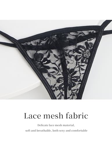 comeondear Micro G stringi tanga seksowne cienkie damskie koronkowe slipy mini stringi, 3-czarny+czarny+czarny, XL Duże rozmiary