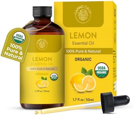 Lemon Essential Oil | USDA Certified Organic Lemon Oil for Skin &...