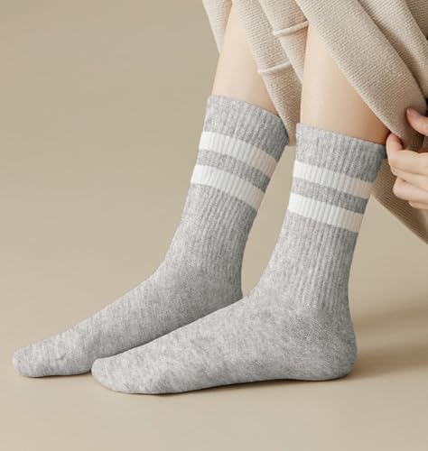 Womens Vintage Stripes Half Calf Socks Cotton Cozy Casual Crew Socks for Women2