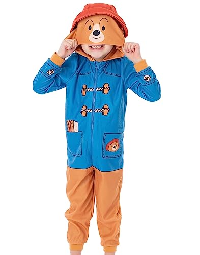 Paddington Bear Kids Onesie | Multicoloured All in One Pyjama Loungewear For Boys & Girls | Soft Fleece Hood with Zip | Movie Book Day PJs | Pajama Bodysuit Merchandise Gift for Children