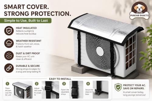 Image of Split AC Cover for Outdoor Unit, Heat-Insulated Weatherproof Compressor Cover, UV, Dust & Rain Protection, Durable AC Outdoor Cover, Extends Lifespan & Boosts Energy Efficiency