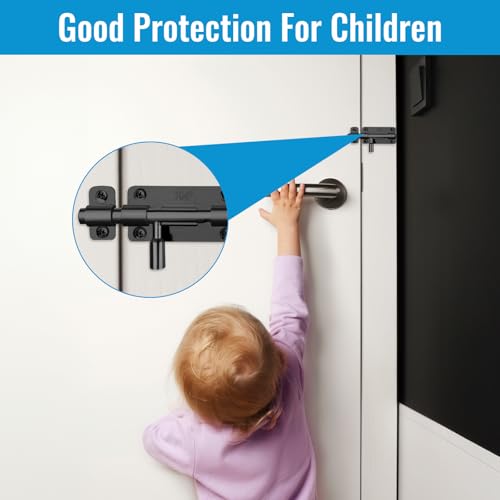 Türriegel Edelstahl, 2 Stück Bolzenriegel Riegel Tür mit 12 Schrauben, 4 Zoll Schiebeschloss, Verriegelung Bolzenriegel,Silber Schwarz Schieberiegel (Schwarz)