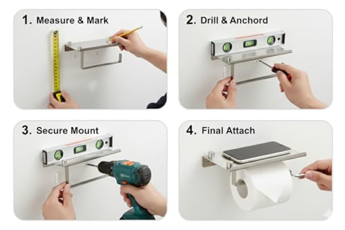 Image of Force Toilet Paper Roll Holder with Built-in Mobile Stand Shelf - Premium Stainless Steel Wall-Mounted Bathroom Tissue Holder | Rust-Resistant, Space-Saving, Modern Design