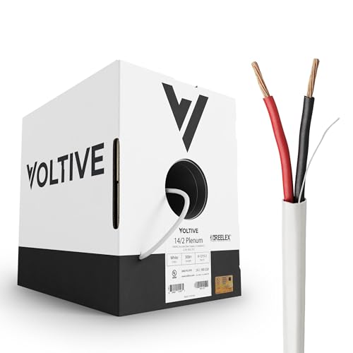 Voltive 14/2 Speaker Wire, Plenum CL3P, White, 500ft - 14AWG, 2 Conductors, Stranded Oxygen-Free Copper, UL Listed - V-1215-2